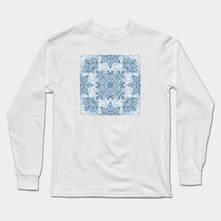 Indigo Floral Symmetrical Repeat Pattern Long Sleeve T-Shirt